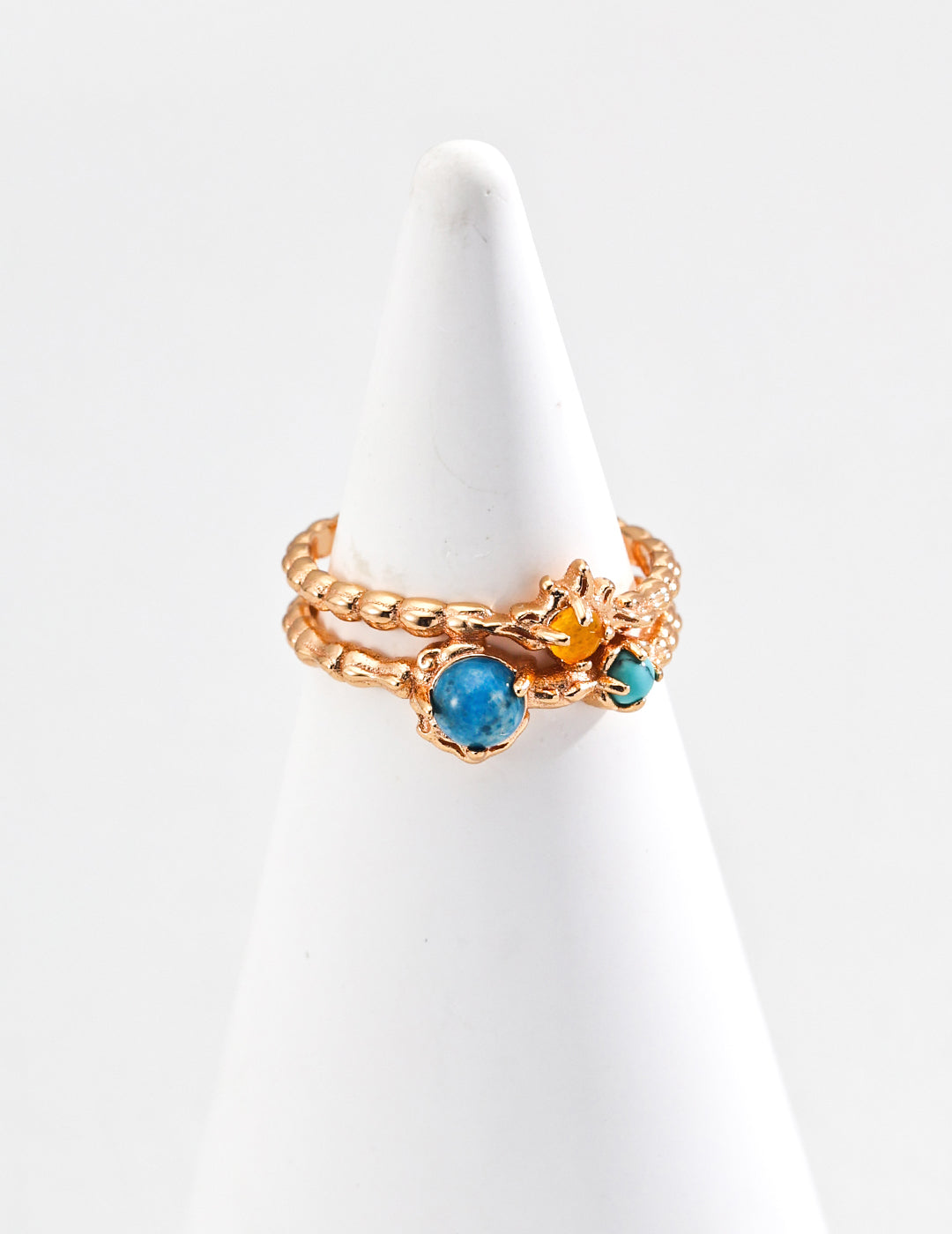 S925 Sterling Silver Vintage-inspired Ring with Imitation Turquoise, Yellow Chalcedony, and Apatite - Starry Night Dream Collection