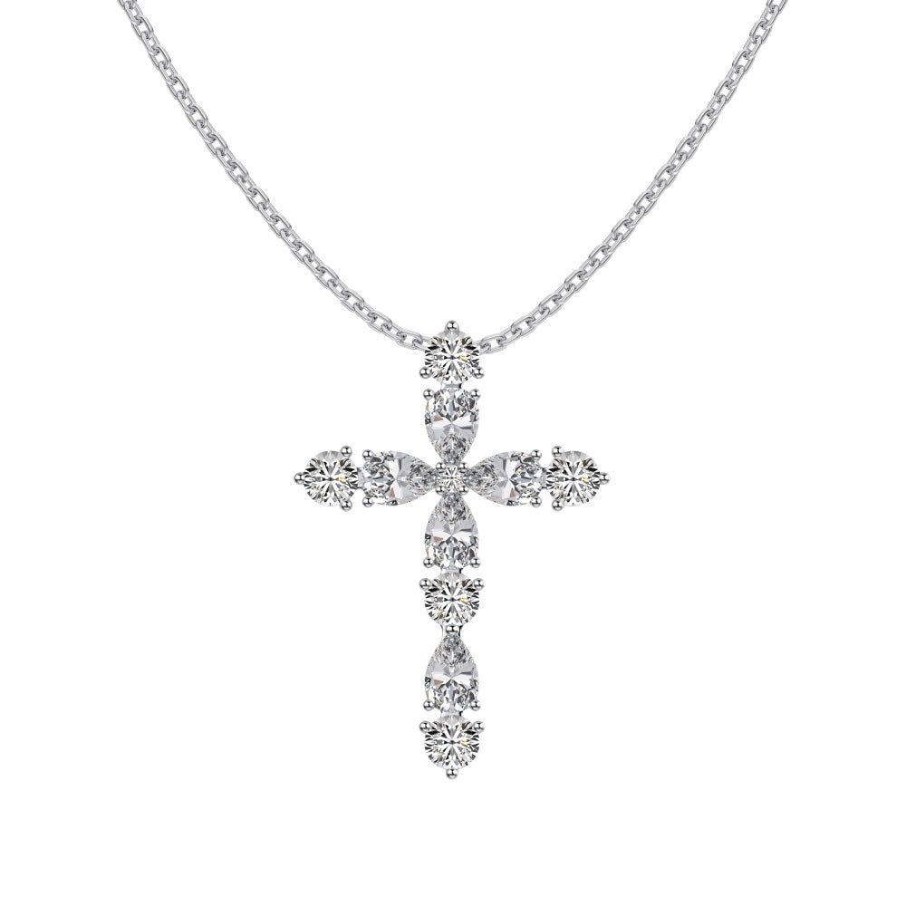S925 Sterling Silver Cross Necklace with White Drop-Pear & Round Cubic Zirconia - Niche Design, High-End & Versatile