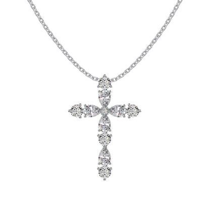 S925 Sterling Silver Cross Necklace with White Drop-Pear & Round Cubic Zirconia - Niche Design, High-End & Versatile