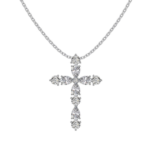 S925 Sterling Silver Cross Necklace with White Drop-Pear & Round Cubic Zirconia - Niche Design, High-End & Versatile