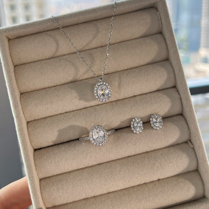 S925 Sterling Silver Stylish Collection Necklace with White Oval & Round Cubic Zirconia - Unique Niche Design for Luxury Fashion