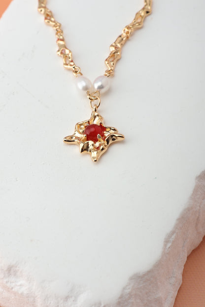 Red Agate Pearl Necklace