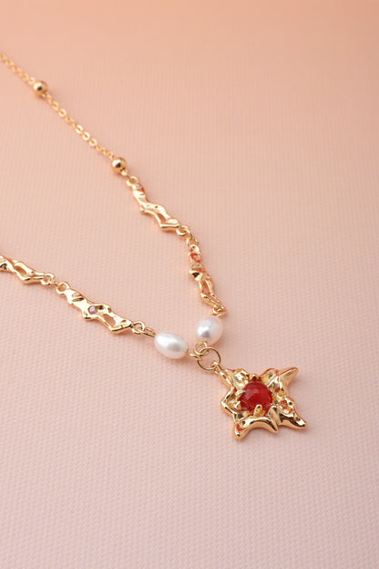Red Agate Pearl Necklace