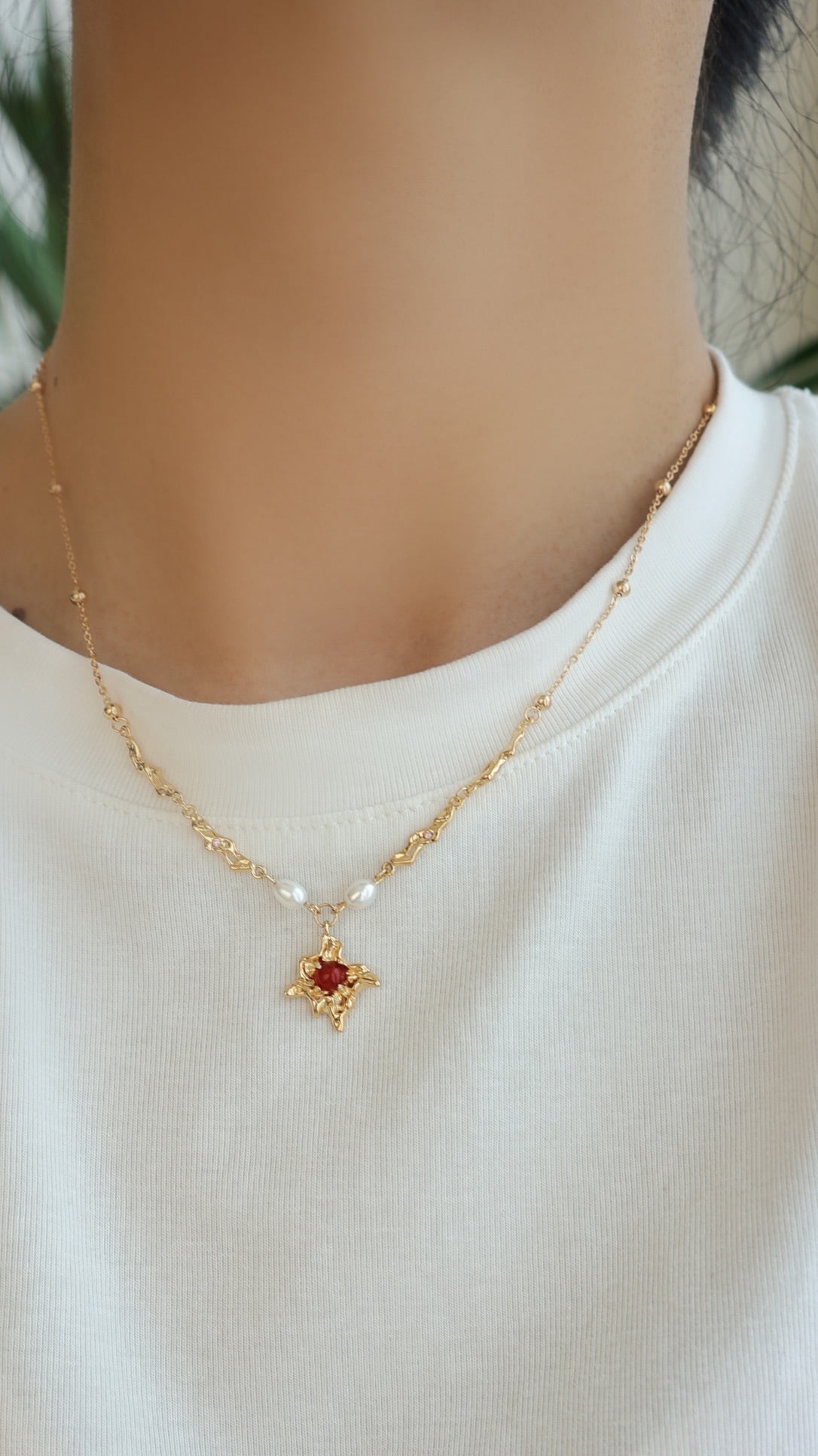 Red Agate Pearl Necklace