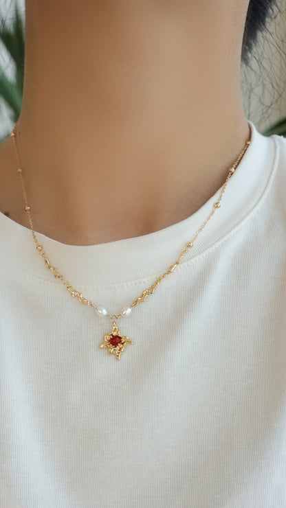 Red Agate Pearl Necklace