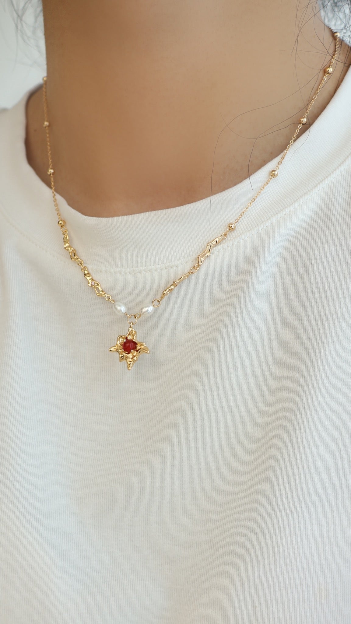 Red Agate Pearl Necklace