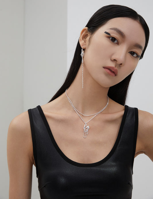 Pure Silver Necklace with Adjustable Length and Inlaid Jewelry