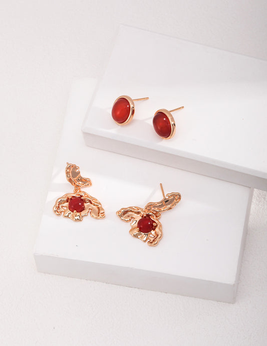 Sterling Silver Earrings with Butterfly - Wing Design Inlaid with Agate