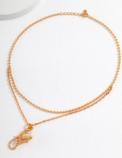 Pure Silver Necklace with Adjustable Length and Inlaid Jewelry