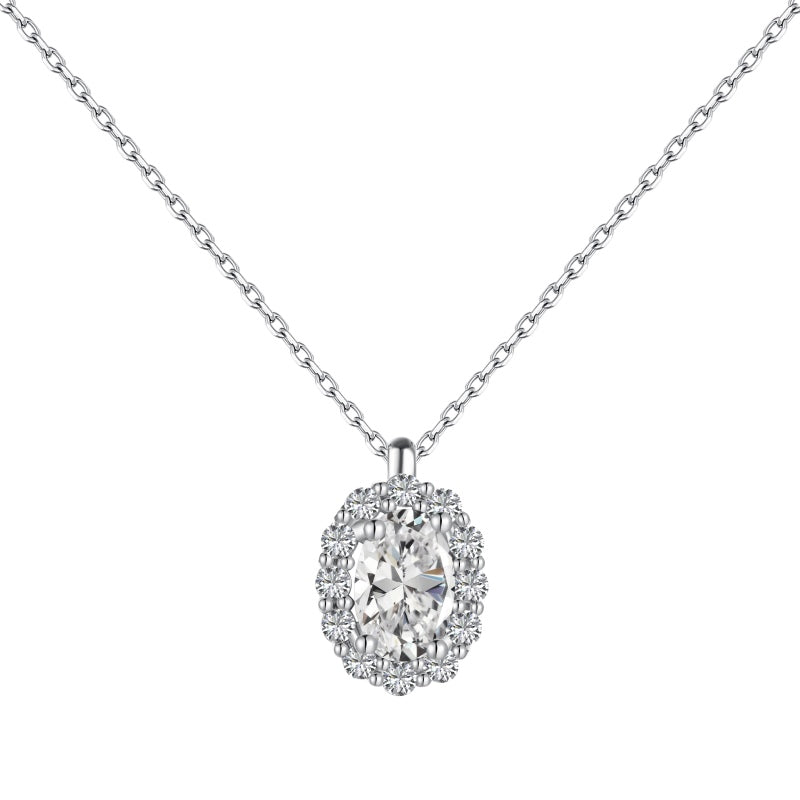 S925 Sterling Silver Stylish Collection Necklace with White Oval & Round Cubic Zirconia - Unique Niche Design for Luxury Fashion