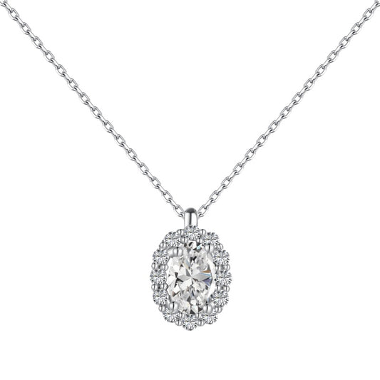 S925 Sterling Silver Stylish Collection Necklace with White Oval & Round Cubic Zirconia - Unique Niche Design for Luxury Fashion