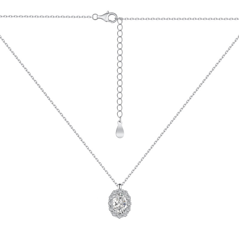 S925 Sterling Silver Stylish Collection Necklace with White Oval & Round Cubic Zirconia - Unique Niche Design for Luxury Fashion